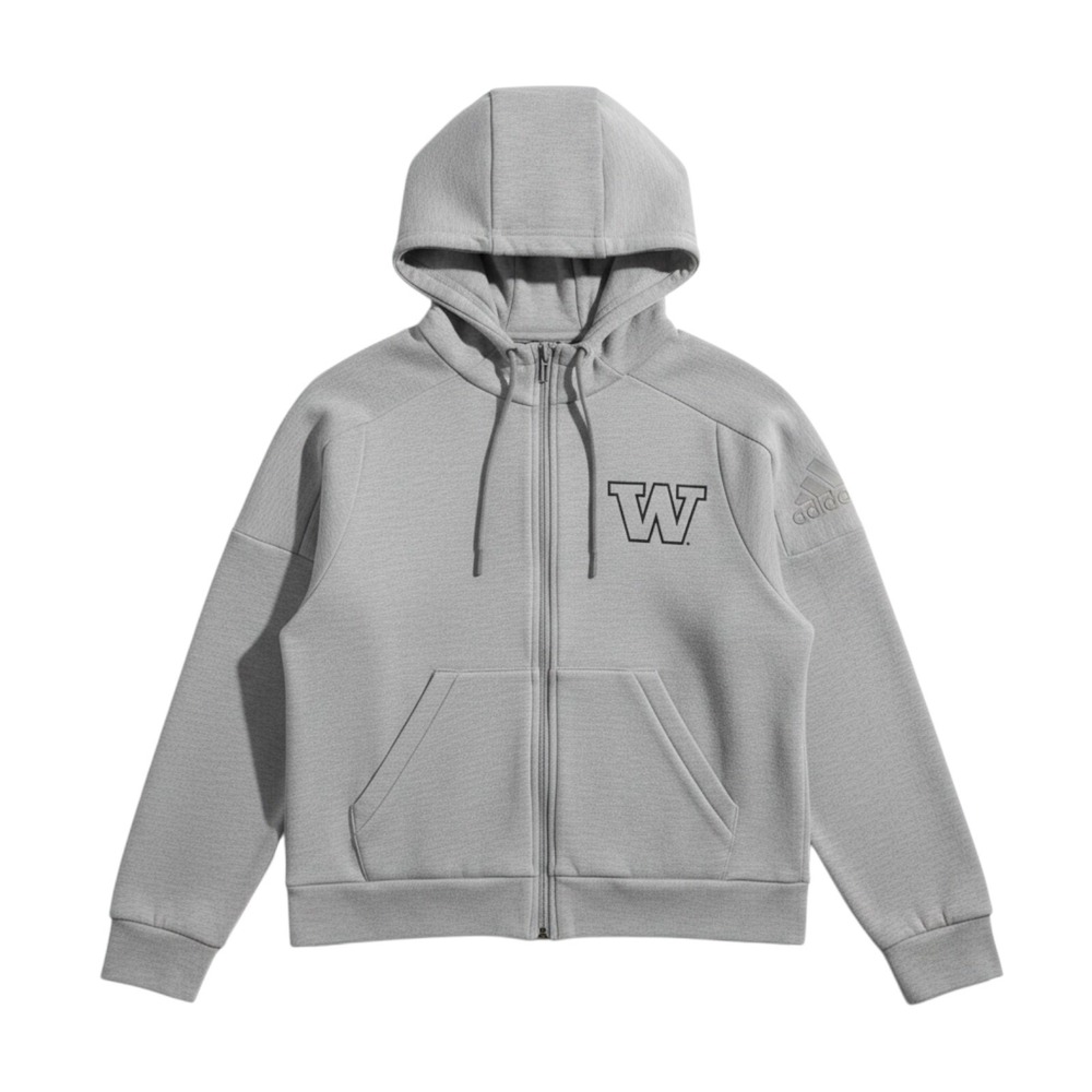Washington Huskies Hoodie Womens Small Gray Melange Full Zip Jacket Adidas Gym